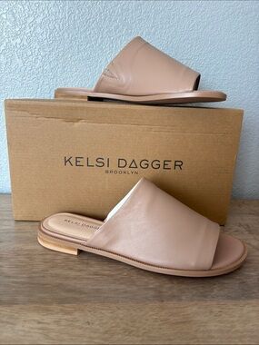 Kelsi Dagger Nude Blush Leather Slide Sandals